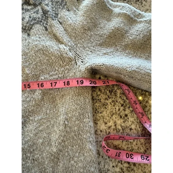 Vintage Hand Knit Cardigan Sweater Womens Gray Fair Isle Nordic Crewneck Retro - Picture 11 of 12